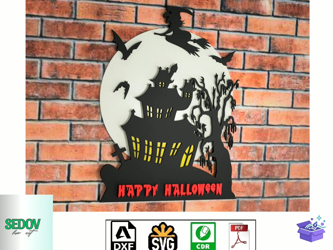 Lazer Kesim Spooky Cadılar Bayramı Tabela Levha - Lazer Kesim ve Çizim Dosyası (SVG, DXF, EPS, PNG) - detaylı önizleme 5
