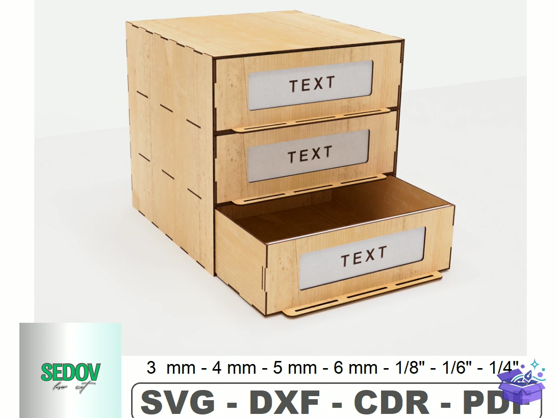 Organizer With Three Drawers Lazer Kesim - Lazer Kesim ve Çizim Dosyası (SVG, DXF, EPS, PNG) - Lazer Kesim Dosyaları İndir (DXF, SVG, EPS)
