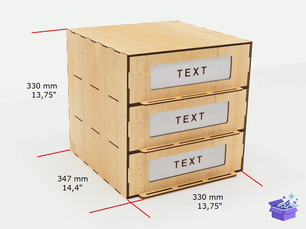 Organizer With Three Drawers Lazer Kesim - Lazer Kesim ve Çizim Dosyası (SVG, DXF, EPS, PNG) - detaylı önizleme 2