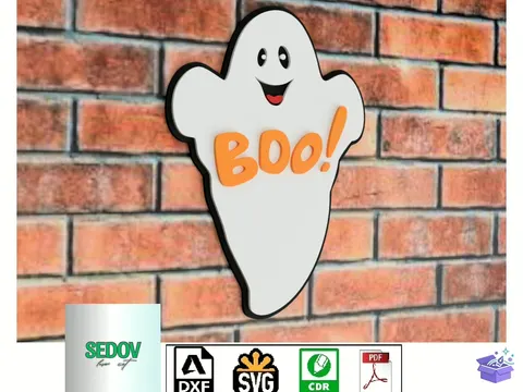 Lazer Kesim Cadılar Bayramı BOO 3D Door Tabela Levha - 3D Baskı ve Model Dosyası (STL, OBJ, 3MF) - Lazer Kesim Dosyaları İndir (STL, OBJ, 3MF)