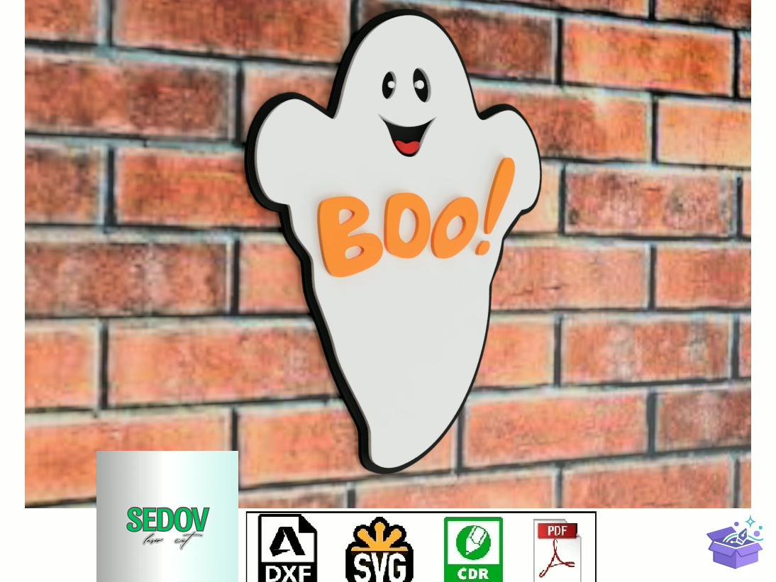 Lazer Kesim Cadılar Bayramı BOO 3D Door Tabela Levha - 3D Baskı ve Model Dosyası (STL, OBJ, 3MF) - detaylı önizleme 5