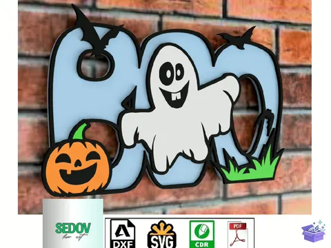 Lazer Kesim Tabela Levha BOO 3D Door Or Wall Tabela Levha - 3D Baskı ve Model Dosyası (STL, OBJ, 3MF) - Lazer Kesim Dosyaları İndir (STL, OBJ, 3MF)