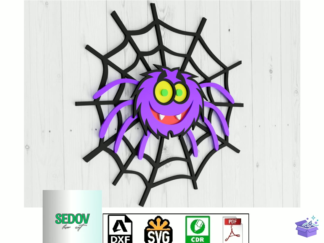 Lazer Kesim Cadılar Bayramı Tabela Levha 3D Spider - 3D Baskı ve Model Dosyası (STL, OBJ, 3MF) - detaylı önizleme 4