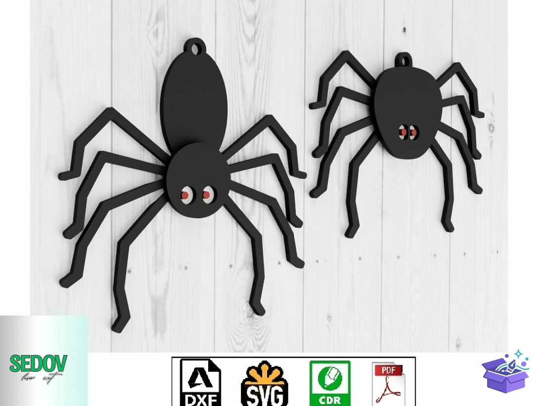 Lazer Kesim Two Hanging Spiders Wall - Lazer Kesim ve Çizim Dosyası (SVG, DXF, EPS, PNG) - Lazer Kesim Dosyaları İndir (DXF, SVG, CDR)