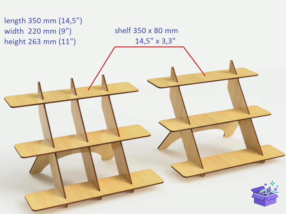 Lazer Kesim 3 Level Desktop Raflar - Lazer Kesim ve Çizim Dosyası (SVG, DXF, EPS, PNG) - detaylı önizleme 2