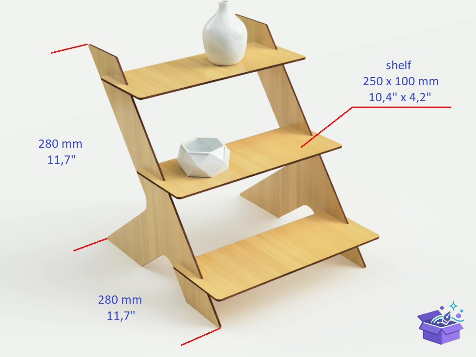 Lazer Kesim 3 Tier Duvar Rafı Store Showcase - Lazer Kesim ve Çizim Dosyası (SVG, DXF, EPS, PNG) - detaylı önizleme 2