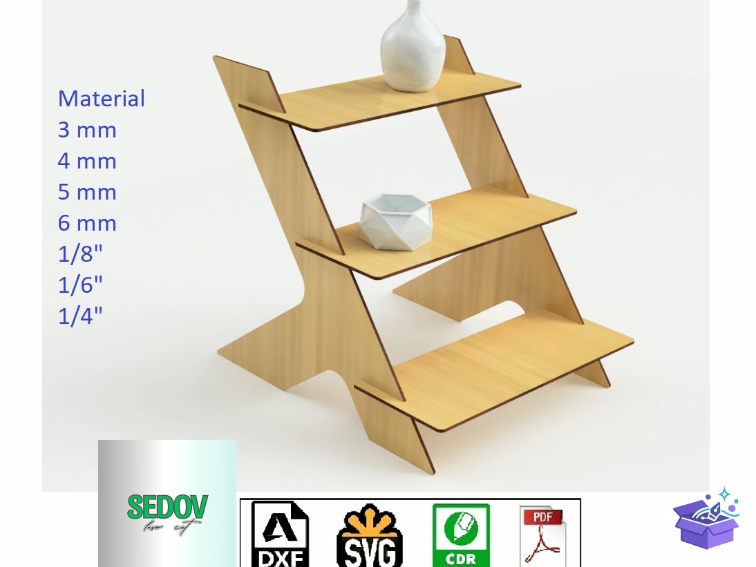 Lazer Kesim 3 Tier Duvar Rafı Store Showcase - Lazer Kesim ve Çizim Dosyası (SVG, DXF, EPS, PNG) - detaylı önizleme 5