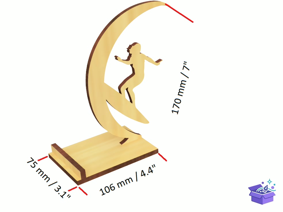 Lazer Kesim Telefon Standı Surfer Figurine - Lazer Kesim ve Çizim Dosyası (SVG, DXF, EPS, PNG) - detaylı önizleme 2