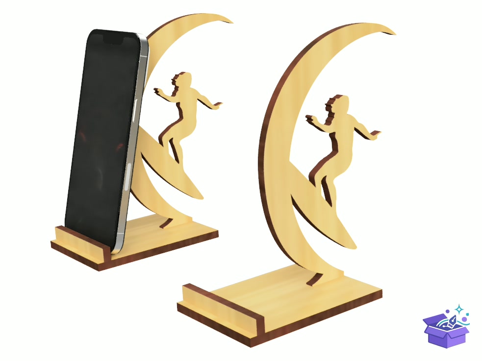 Lazer Kesim Telefon Standı Surfer Figurine - Lazer Kesim ve Çizim Dosyası (SVG, DXF, EPS, PNG) - detaylı önizleme 3