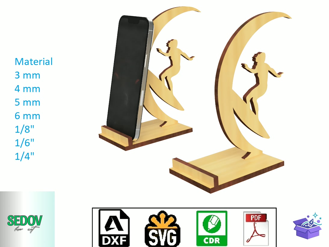 Lazer Kesim Telefon Standı Surfer Figurine - Lazer Kesim ve Çizim Dosyası (SVG, DXF, EPS, PNG) - detaylı önizleme 5