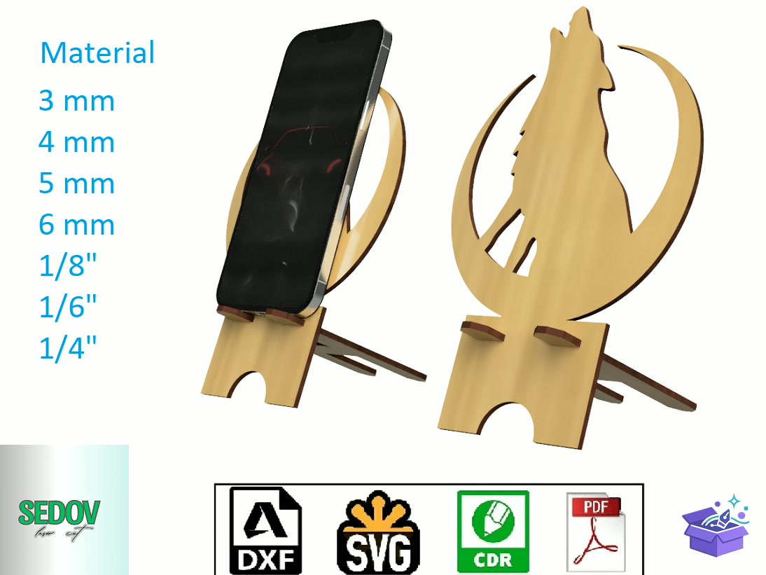 Lazer Kesim Telefon Standı Howling Wolf - Lazer Kesim ve Çizim Dosyası (SVG, DXF, EPS, PNG) - Lazer Kesim Dosyaları İndir (DXF, SVG, CDR)