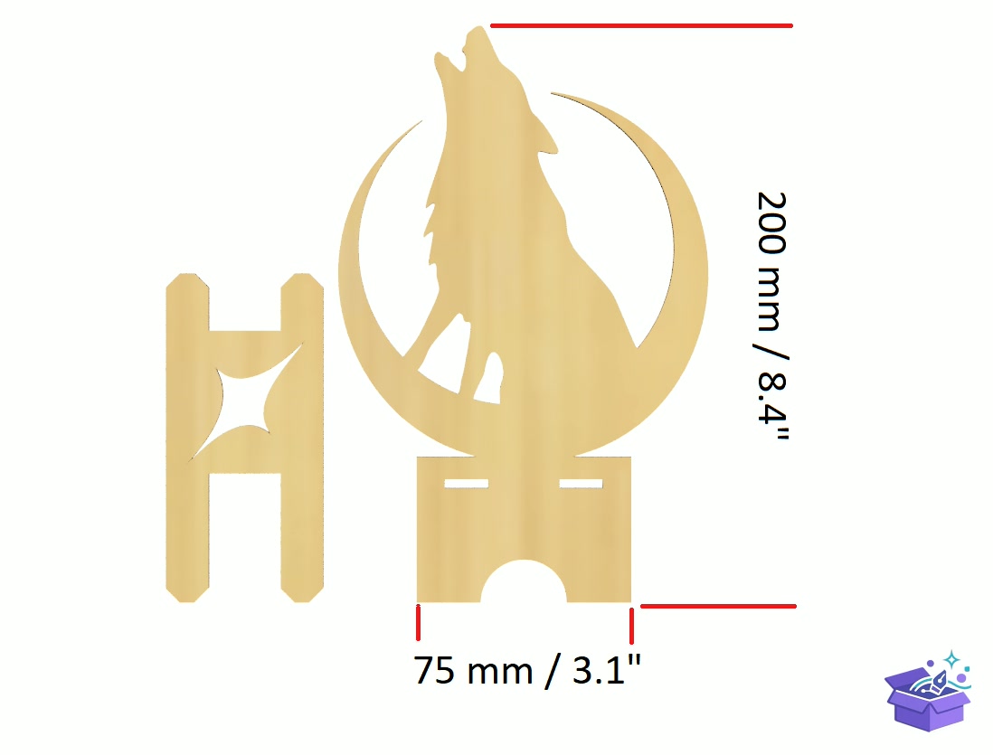 Lazer Kesim Telefon Standı Howling Wolf - Lazer Kesim ve Çizim Dosyası (SVG, DXF, EPS, PNG) - detaylı önizleme 2