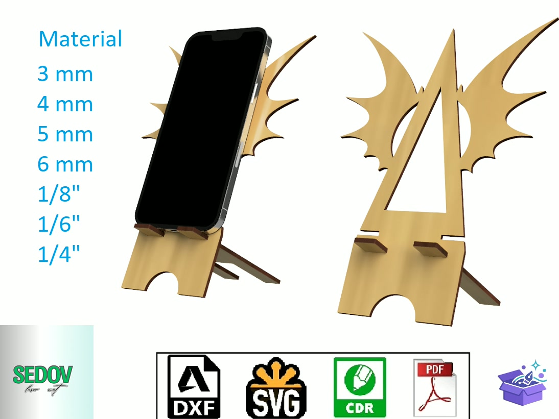 Lazer Kesim Telefon Standı With Bat Wings - Lazer Kesim ve Çizim Dosyası (SVG, DXF, EPS, PNG) - Lazer Kesim Dosyaları İndir (DXF, SVG, CDR)