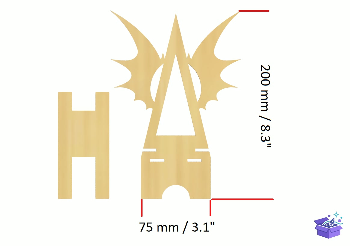 Lazer Kesim Telefon Standı With Bat Wings - Lazer Kesim ve Çizim Dosyası (SVG, DXF, EPS, PNG) - detaylı önizleme 2