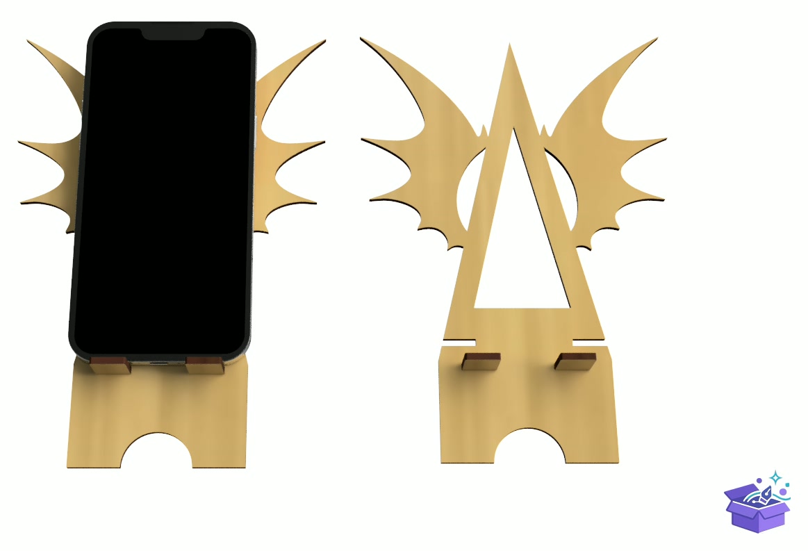 Lazer Kesim Telefon Standı With Bat Wings - Lazer Kesim ve Çizim Dosyası (SVG, DXF, EPS, PNG) - detaylı önizleme 3