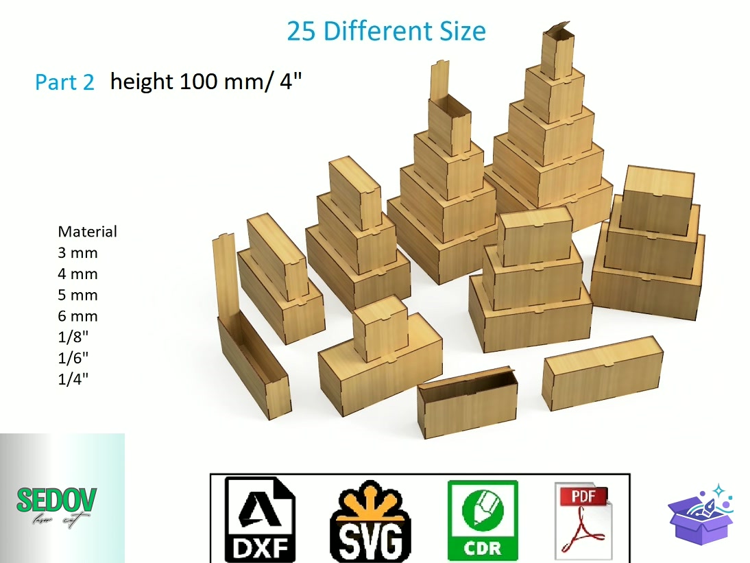Lazer Kesim Kutu Packaging And Storage - Lazer Kesim ve Çizim Dosyası (SVG, DXF, EPS, PNG) - detaylı önizleme 5