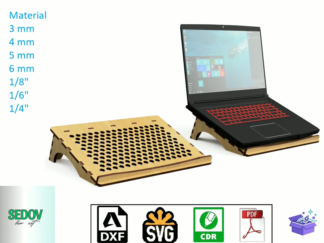 Lazer Kesim Laptop Stand With Ventilation - Lazer Kesim ve Çizim Dosyası (SVG, DXF, EPS, PNG) - detaylı önizleme 6