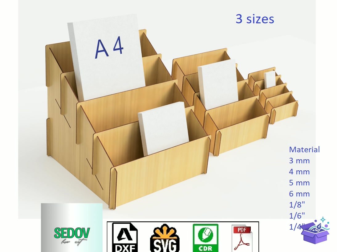 Lazer Kesim 4 Tier Display Case 3 Sizes - Lazer Kesim ve Çizim Dosyası (SVG, DXF, EPS, PNG) - detaylı önizleme 6