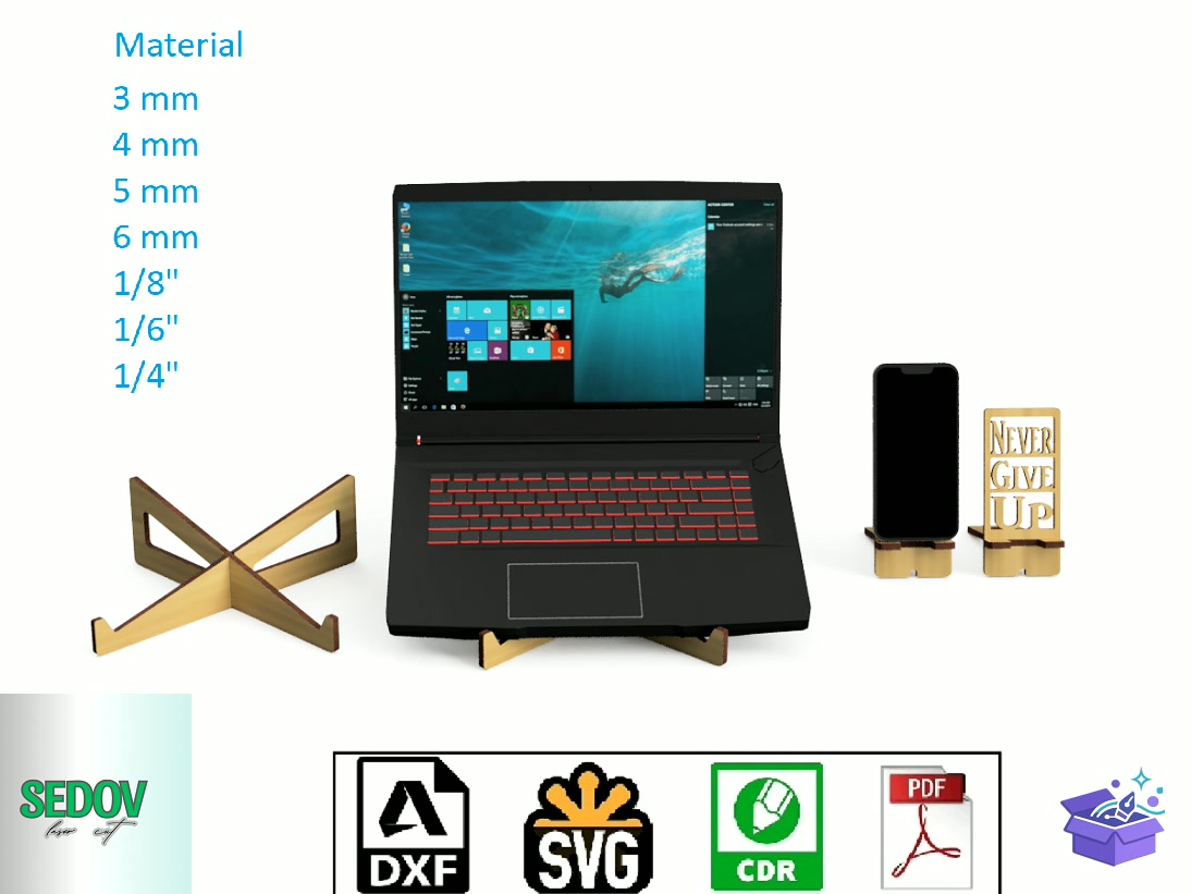 Lazer Kesim Laptop And Phone Stand - Lazer Kesim ve Çizim Dosyası (SVG, DXF, EPS, PNG) - Lazer Kesim Dosyaları İndir (DXF, SVG, CDR)