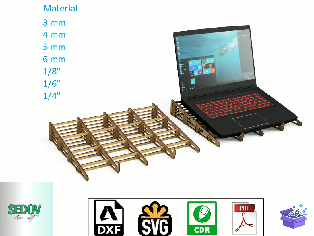 Lazer Kesim Stand For Gaming Laptop - Lazer Kesim ve Çizim Dosyası (SVG, DXF, EPS, PNG) - detaylı önizleme 5