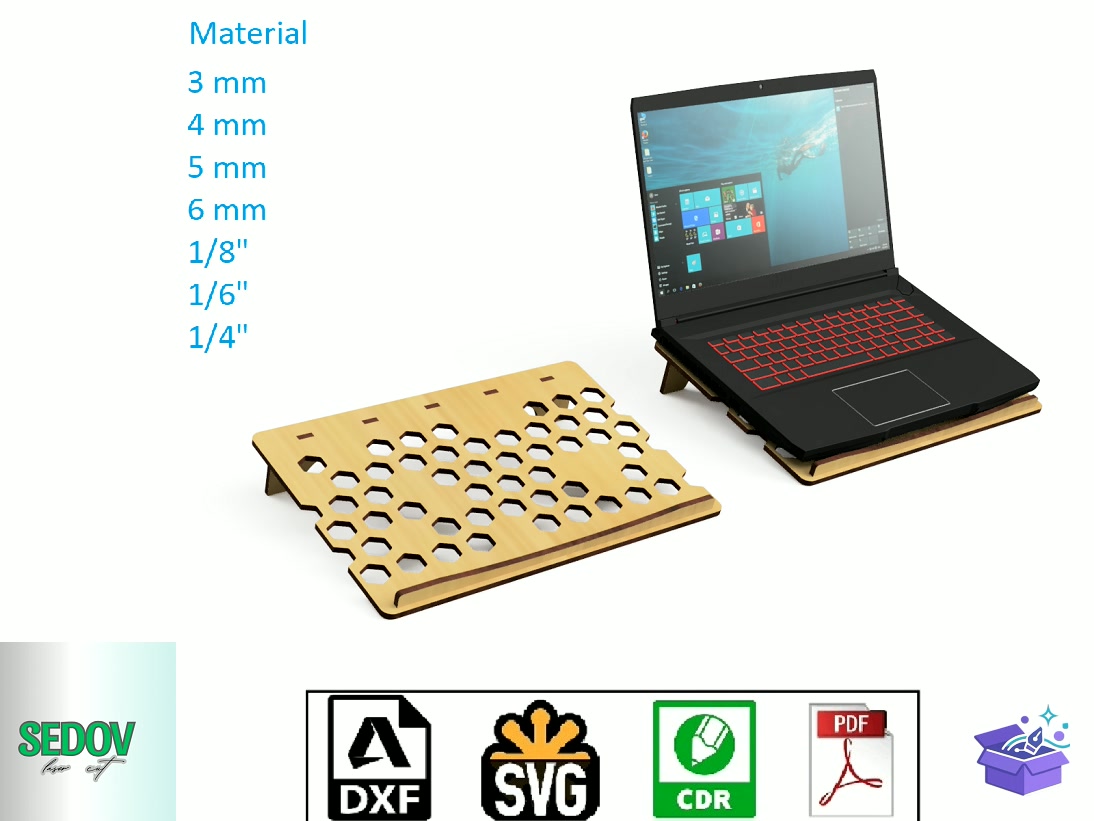 Lazer Kesim Simple Laptop Stand Honeycomb - Lazer Kesim ve Çizim Dosyası (SVG, DXF, EPS, PNG) - Lazer Kesim Dosyaları İndir (DXF, SVG, CDR)