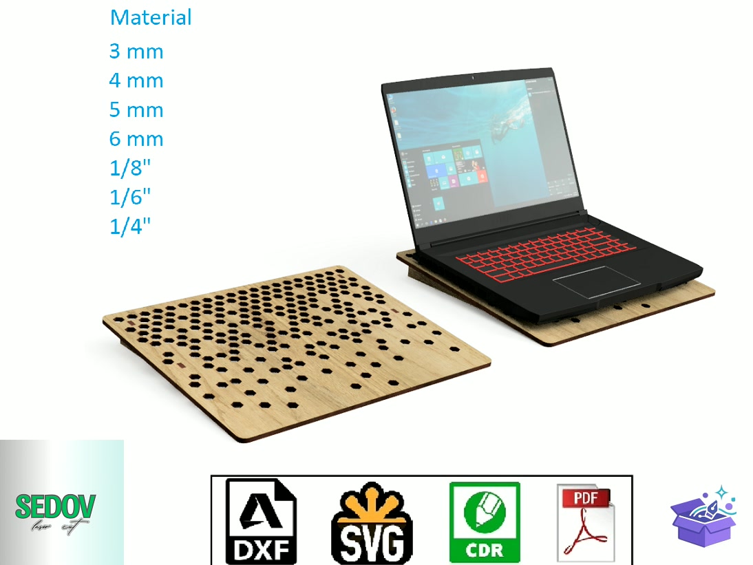 Lazer Kesim Laptop Stand Small Honeycomb - Lazer Kesim ve Çizim Dosyası (SVG, DXF, EPS, PNG) - detaylı önizleme 6