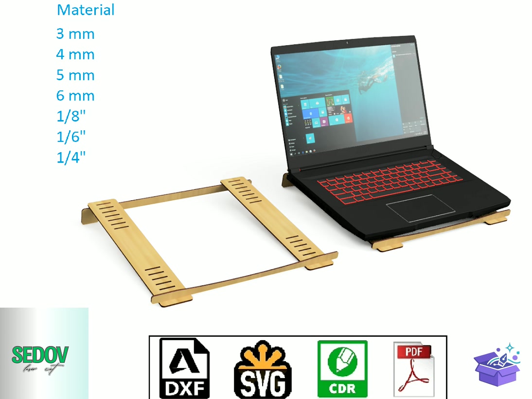 Laptop Stand Travel Friendly Portable - Lazer Kesim ve Çizim Dosyası (SVG, DXF, EPS, PNG) - detaylı önizleme 6