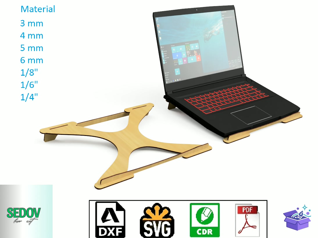Laser Cut Laptop Stand Şablon - Lazer Kesim ve Çizim Dosyası (SVG, DXF, EPS, PNG) - detaylı önizleme 6