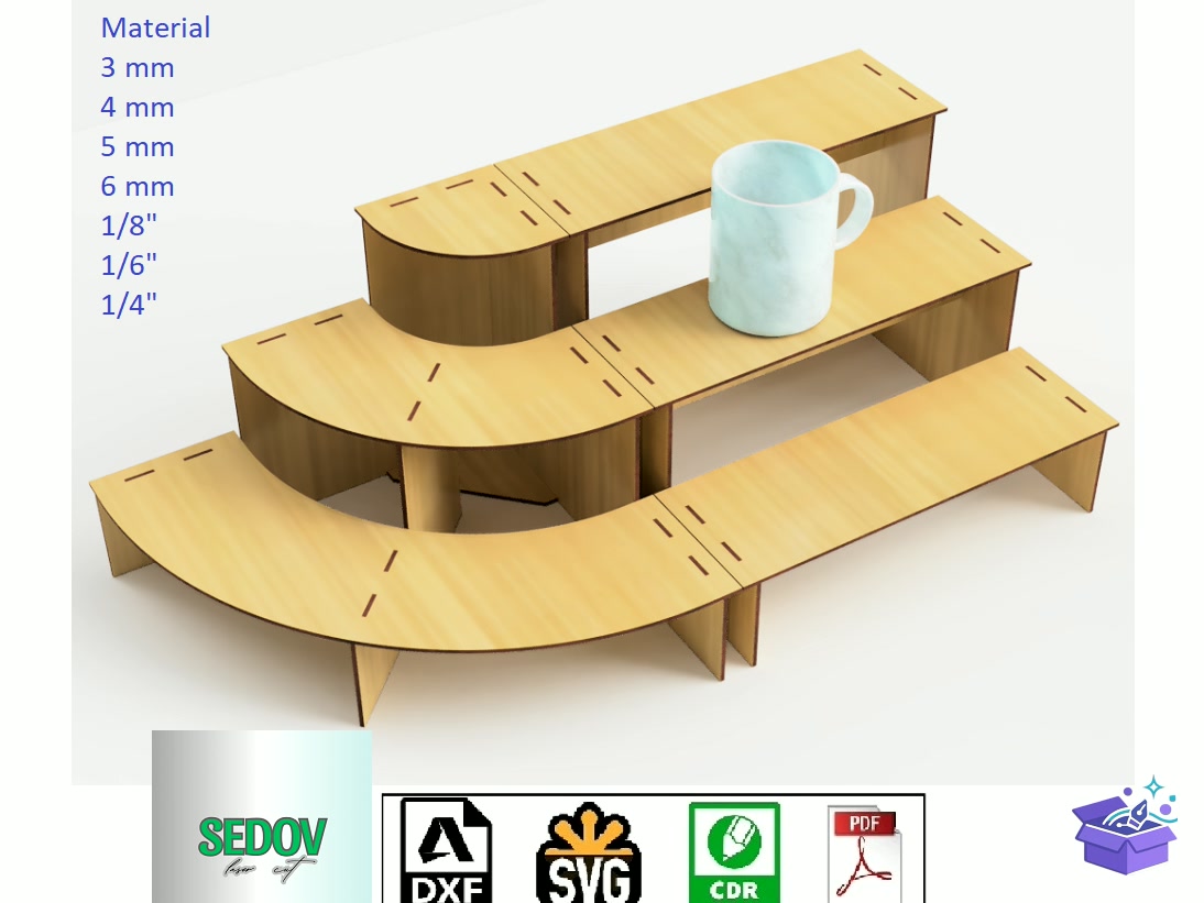 Lazer Kesim Three Level Stand Display - Lazer Kesim ve Çizim Dosyası (SVG, DXF, EPS, PNG) - Lazer Kesim Dosyaları İndir (DXF, SVG, AI)