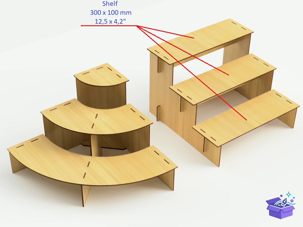 Lazer Kesim Three Level Stand Display - Lazer Kesim ve Çizim Dosyası (SVG, DXF, EPS, PNG) - detaylı önizleme 2