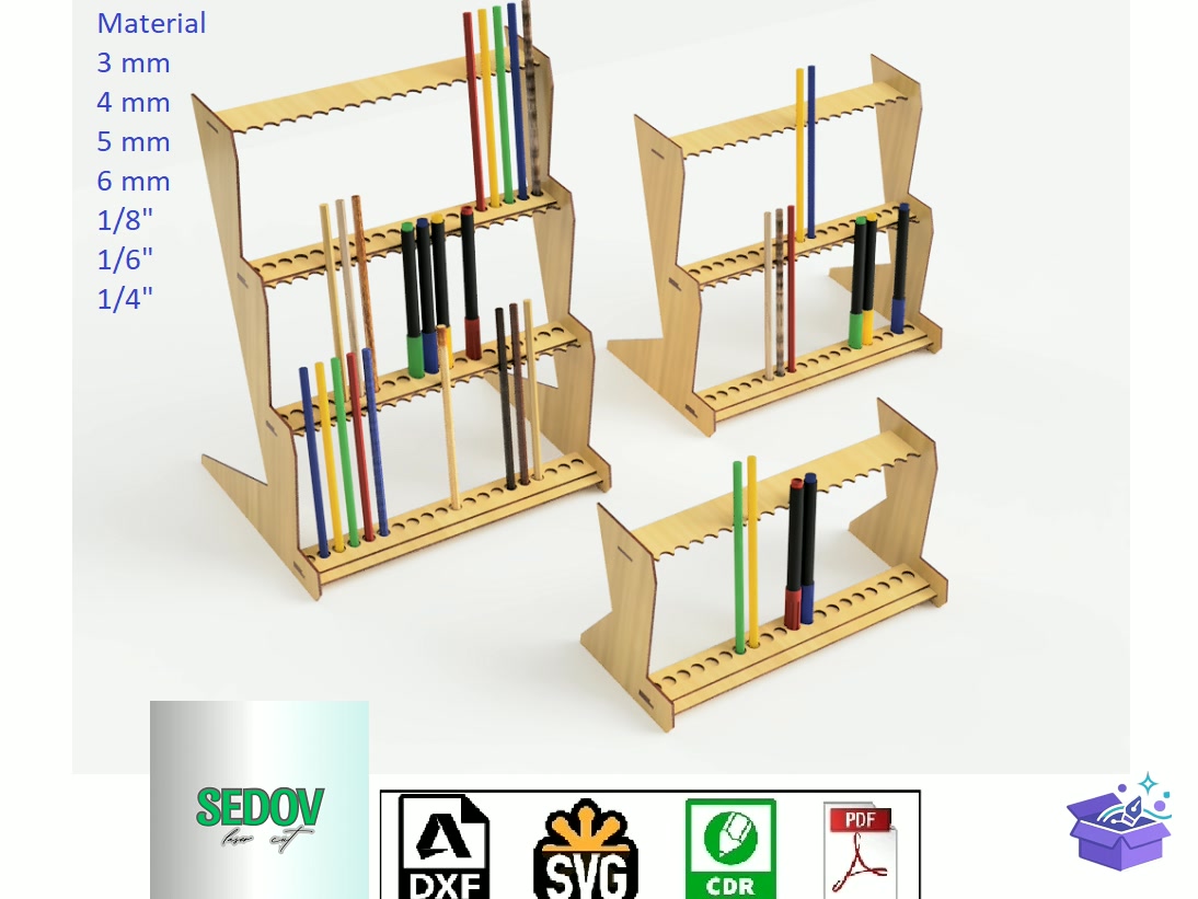Retail Pen Display Stand Lazer Kesim - Lazer Kesim ve Çizim Dosyası (SVG, DXF, EPS, PNG) - detaylı önizleme 5