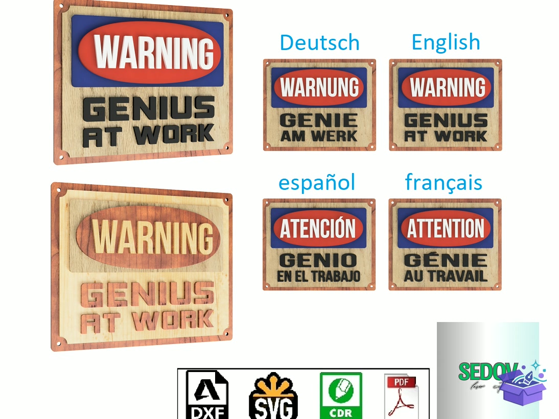 Warning Tabela Levha (English French German And Spanish) - Lazer Kesim ve Çizim Dosyası (SVG, DXF, EPS, PNG) - Lazer Kesim Dosyaları İndir (DXF, SVG, CDR)
