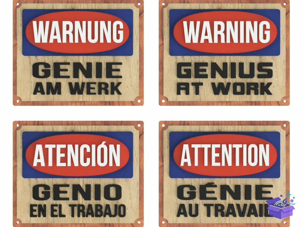 Warning Tabela Levha (English French German And Spanish) - Lazer Kesim ve Çizim Dosyası (SVG, DXF, EPS, PNG) - detaylı önizleme 4