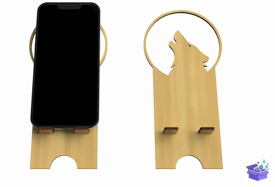 Lazer Kesim Şablon Telefon Standı Wolf - Lazer Kesim ve Çizim Dosyası (SVG, DXF, EPS, PNG) - detaylı önizleme 3