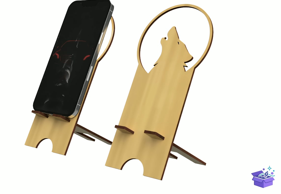 Lazer Kesim Şablon Telefon Standı Wolf - Lazer Kesim ve Çizim Dosyası (SVG, DXF, EPS, PNG) - detaylı önizleme 4