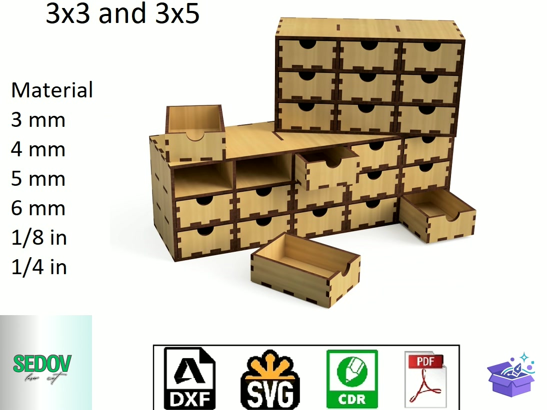 Lazer Kesim Drawer Organizer Storage Kutu - Lazer Kesim ve Çizim Dosyası (SVG, DXF, EPS, PNG) - Lazer Kesim Dosyaları İndir (DXF, SVG, EPS)