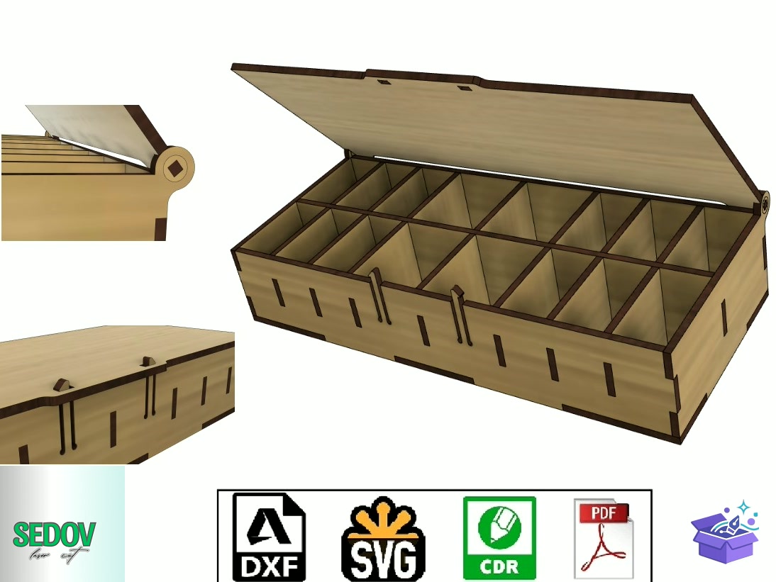 Lazer Kesim Snap Kutu Flip Top Organizer - Lazer Kesim ve Çizim Dosyası (SVG, DXF, EPS, PNG) - Lazer Kesim Dosyaları İndir (DXF, SVG, EPS)