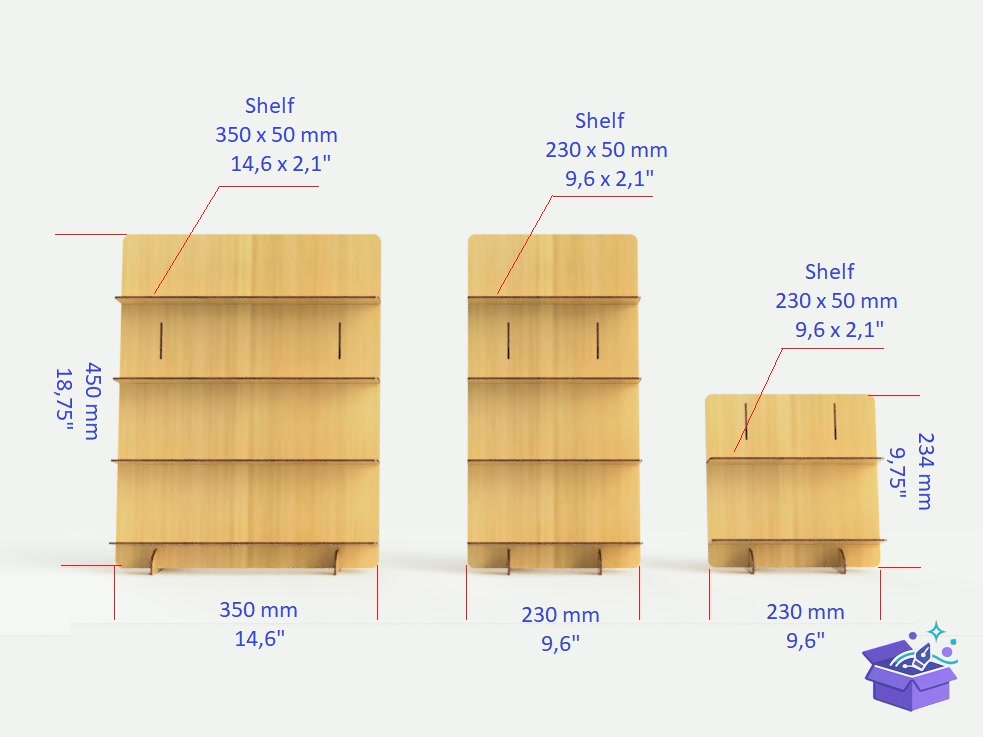 Lazer Kesim Retail Raflar 3 Sizes - Lazer Kesim ve Çizim Dosyası (SVG, DXF, EPS, PNG) - detaylı önizleme 2
