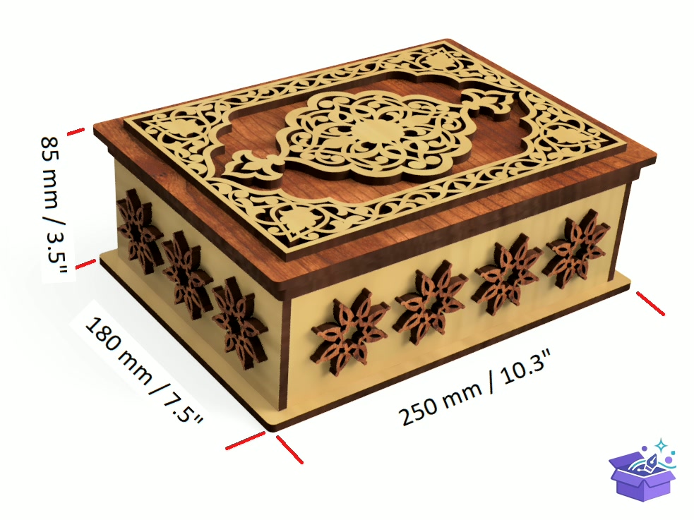 Lazer Kesim Takı Aksesuar Kutu İn Oriental Style - Lazer Kesim ve Çizim Dosyası (SVG, DXF, EPS, PNG) - detaylı önizleme 2