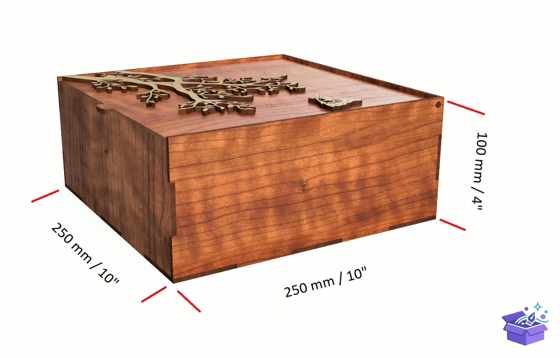 Lazer Kesim Kutu With Ağaç Branch And Lid - Lazer Kesim ve Çizim Dosyası (SVG, DXF, EPS, PNG) - detaylı önizleme 3