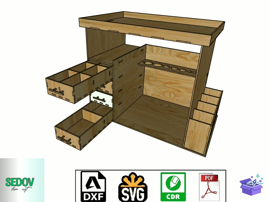 Lazer Kesim Tool Desk Organiser Craft Kutu - Lazer Kesim ve Çizim Dosyası (SVG, DXF, EPS, PNG) - detaylı önizleme 4