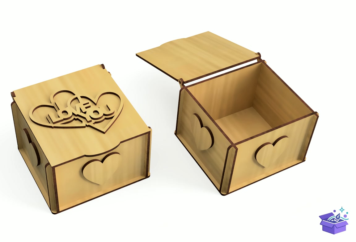 Lazer Kesim Kutu With Kalp Temalı 'I Love You' - Lazer Kesim ve Çizim Dosyası (SVG, DXF, EPS, PNG) - detaylı önizleme 3