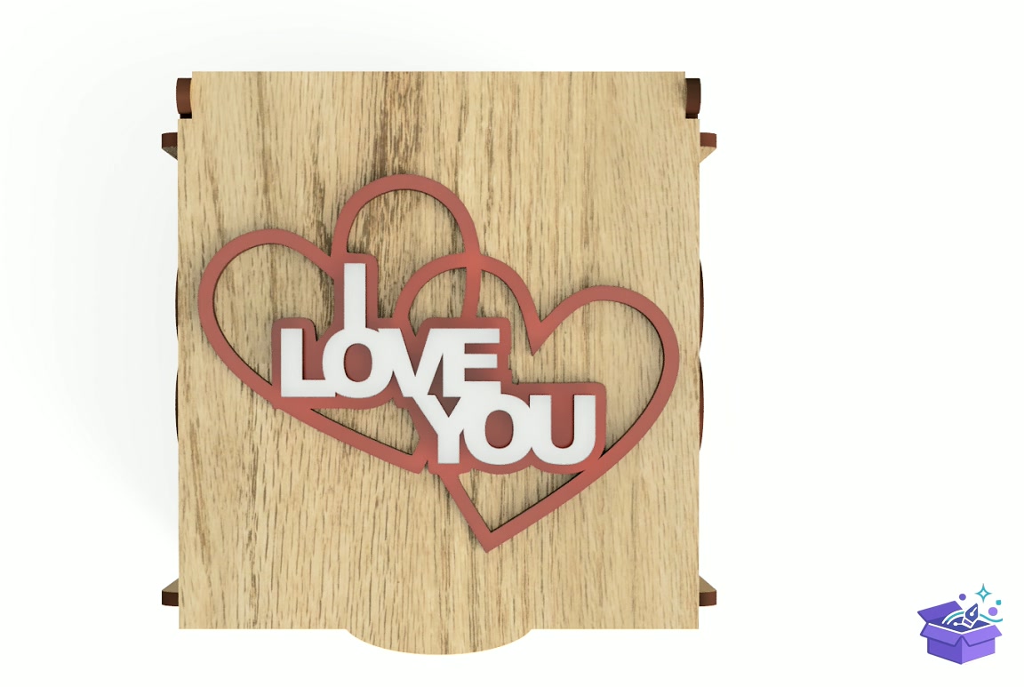 Lazer Kesim Kutu With Kalp Temalı 'I Love You' - Lazer Kesim ve Çizim Dosyası (SVG, DXF, EPS, PNG) - detaylı önizleme 4