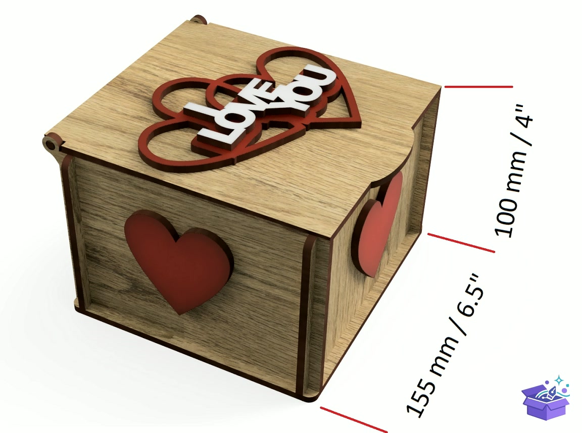 Lazer Kesim Kutu With Kalp Temalı 'I Love You' - Lazer Kesim ve Çizim Dosyası (SVG, DXF, EPS, PNG) - detaylı önizleme 5