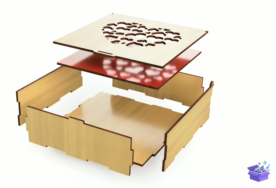Lazer Kesim Kutu With Kalp Temalı Çiçek - Lazer Kesim ve Çizim Dosyası (SVG, DXF, EPS, PNG) - detaylı önizleme 4
