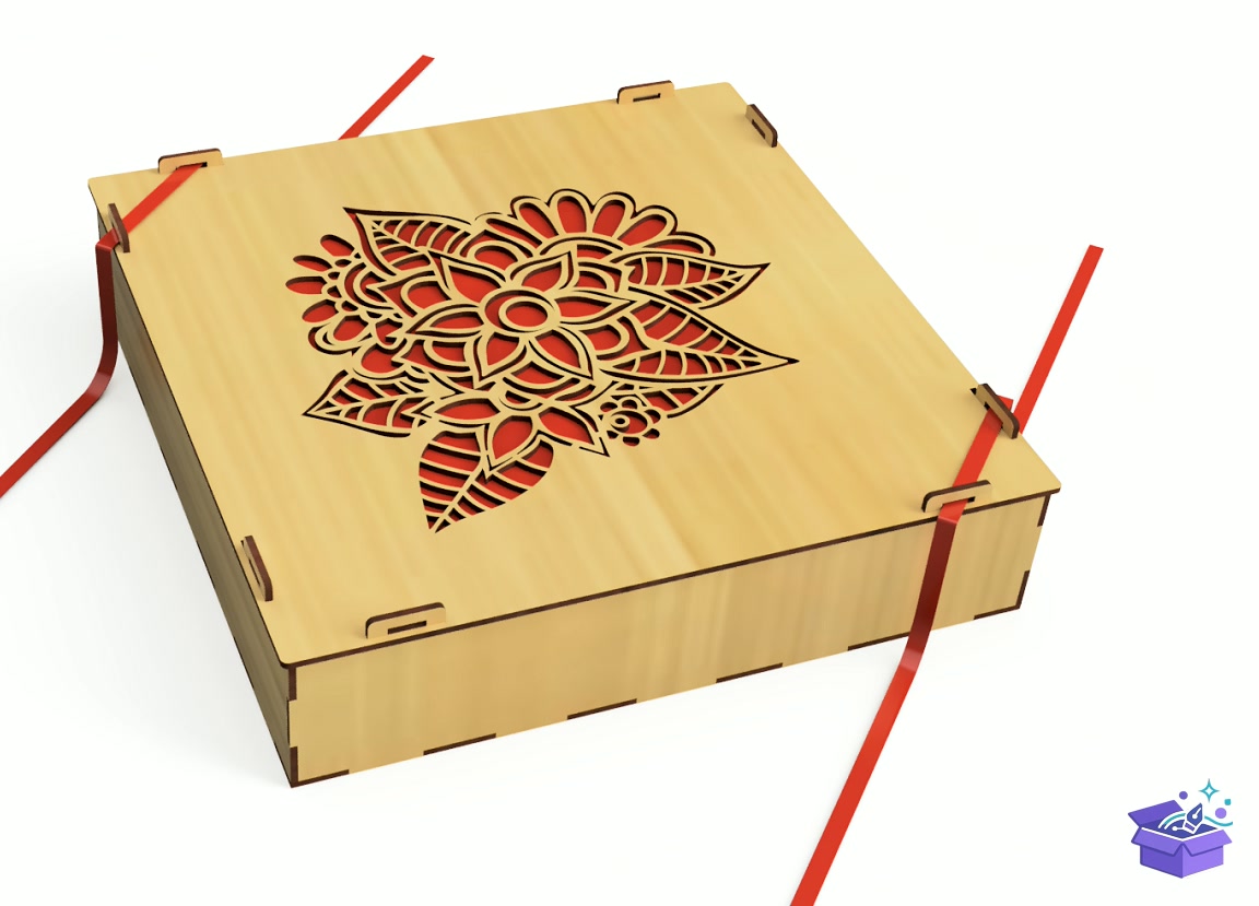 Lazer Kesim Kutu With Kalp Temalı Çiçek - Lazer Kesim ve Çizim Dosyası (SVG, DXF, EPS, PNG) - detaylı önizleme 5