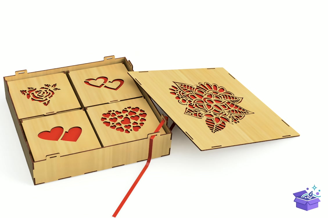 Lazer Kesim Kutu With Kalp Temalı Çiçek - Lazer Kesim ve Çizim Dosyası (SVG, DXF, EPS, PNG) - detaylı önizleme 6