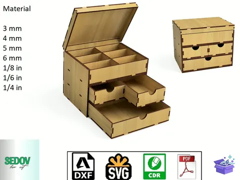 Takı ve Aksesuar Düzenleyici Kutu (7 Tasarım) - Lazer Kesim ve Çizim Dosyası (SVG, DXF, CDR, PDF, PNG) - Lazer Kesim Dosyaları İndir (DXF, SVG, CDR)
