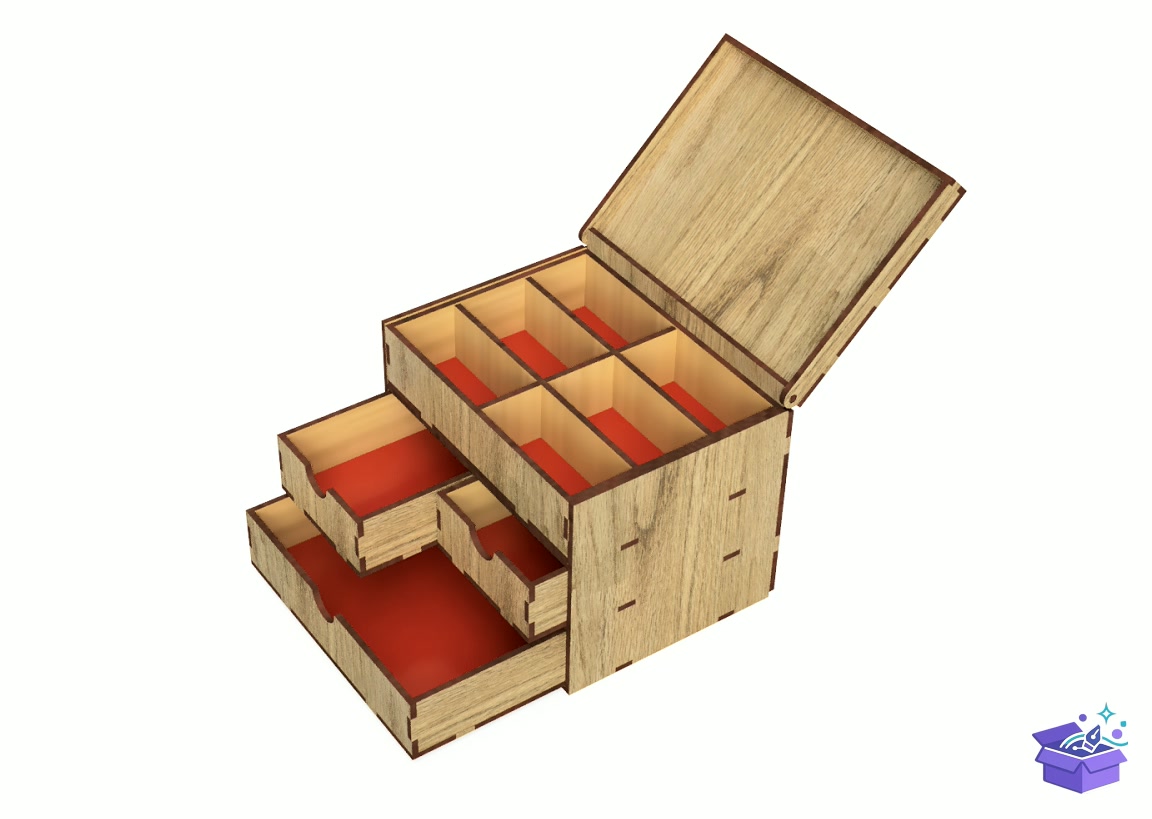 Lazer Kesim Organizer Takı Aksesuar Kutu Casket - Lazer Kesim ve Çizim Dosyası (SVG, DXF, EPS, PNG) - detaylı önizleme 4
