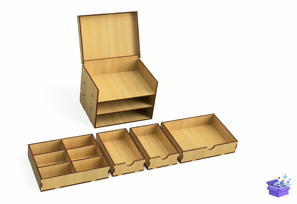 Lazer Kesim Organizer Takı Aksesuar Kutu Casket - Lazer Kesim ve Çizim Dosyası (SVG, DXF, EPS, PNG) - detaylı önizleme 5